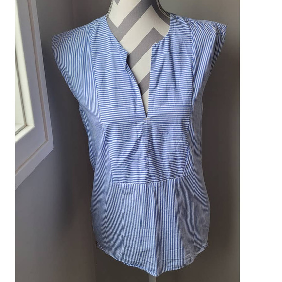 J. Crew Tops - J.Crew Sleeveless Blue and White Stripe Top with Gold Zipper Accents